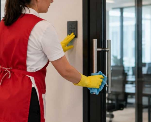 TKW Gebäudereinigung - Büro-Rückkehr nach den Ferien Reinigung Türgriff