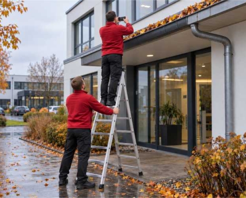 TKW Gebäudereinigung - Herbst Objektbegehung Dachrinneninspektion Gebäude