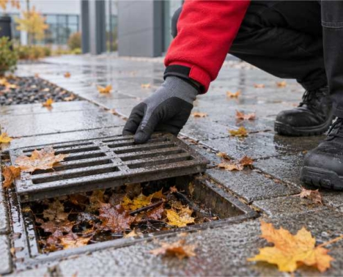 TKW Gebäudereinigung - Herbst Objektbegehung Prüfung Gully Laub